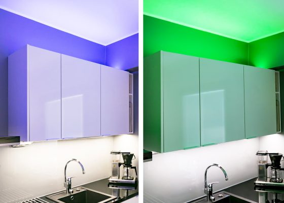 Färgskiftande RGB- och W LED-remsa för högkvalitativa installationer